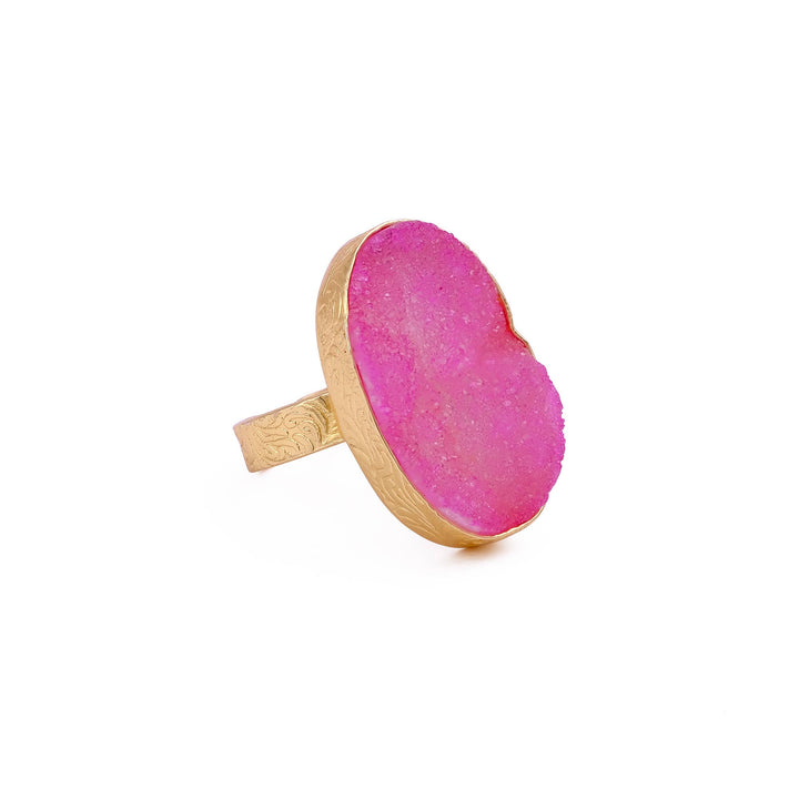 Pink Sugar Druzy Gold Plated Textured Adjustable Band Rings