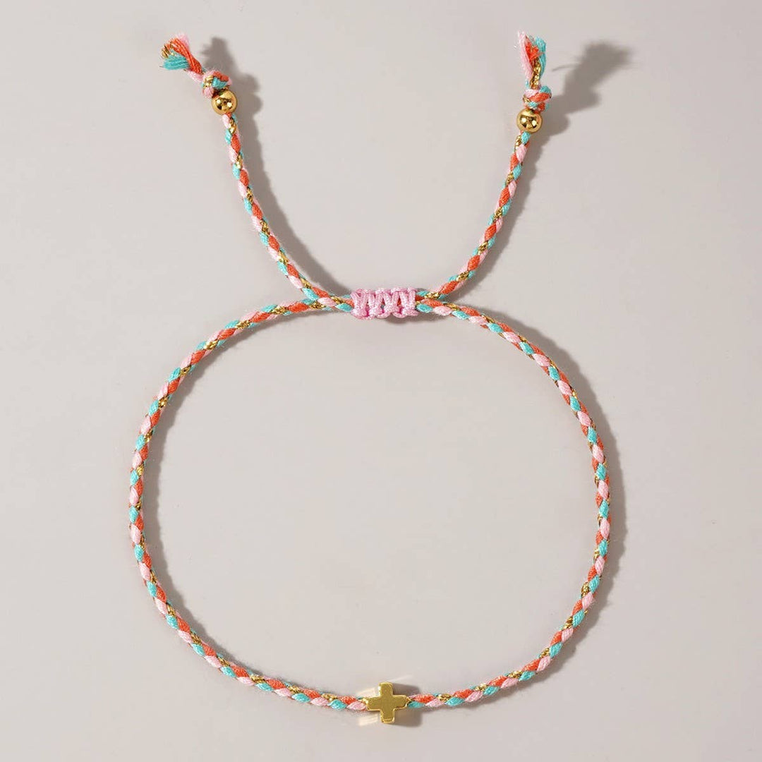 DIY HANDMADE FOUR-COLOR COTTON CROSS BRACELET_CWMM3800