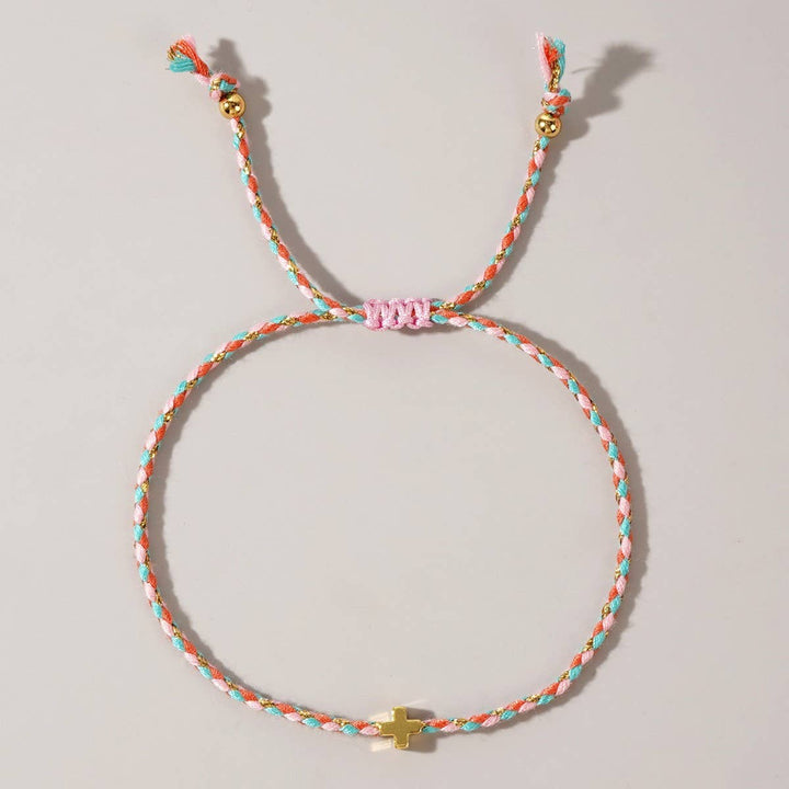 DIY HANDMADE FOUR-COLOR COTTON CROSS BRACELET_CWMM3800