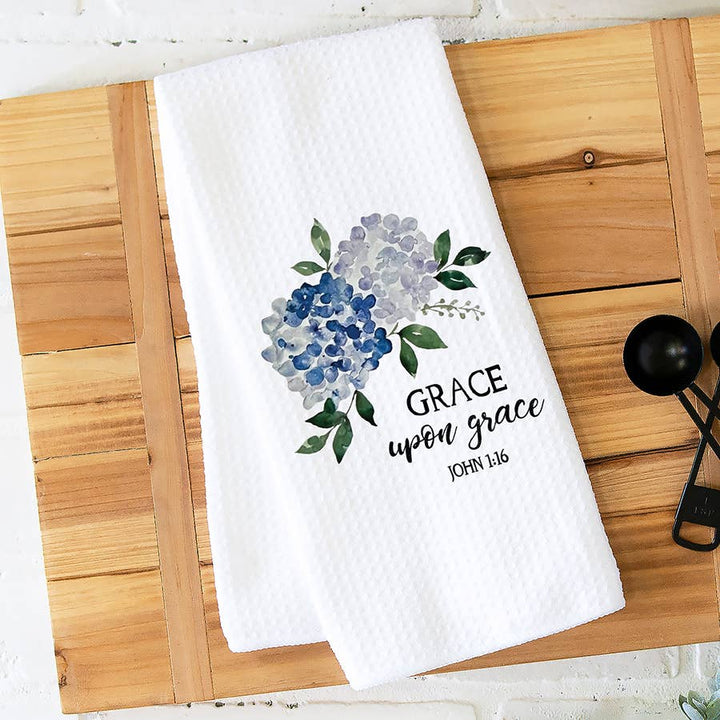 Grace Bible Verse Hydrangea Towel, Floral Decor, For Her
