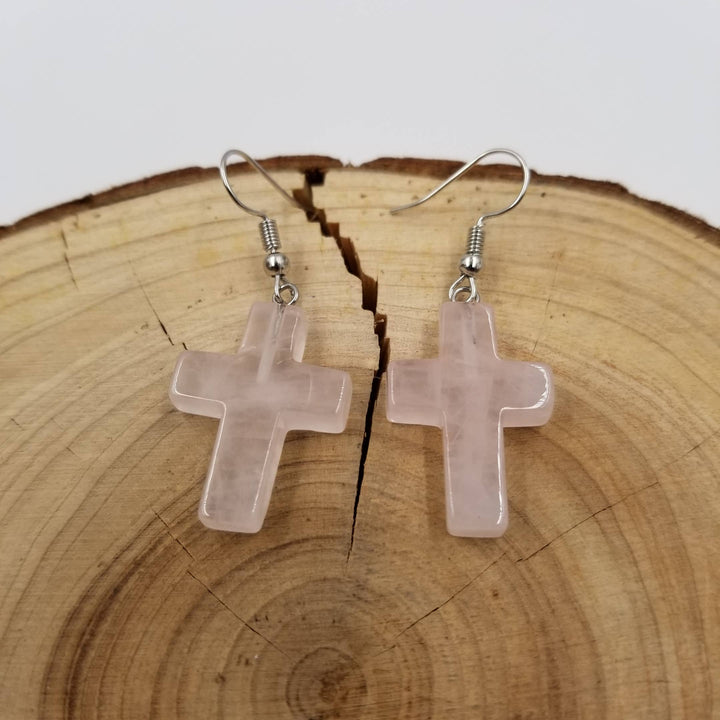 Natural Stone Crystal Cross Earrings