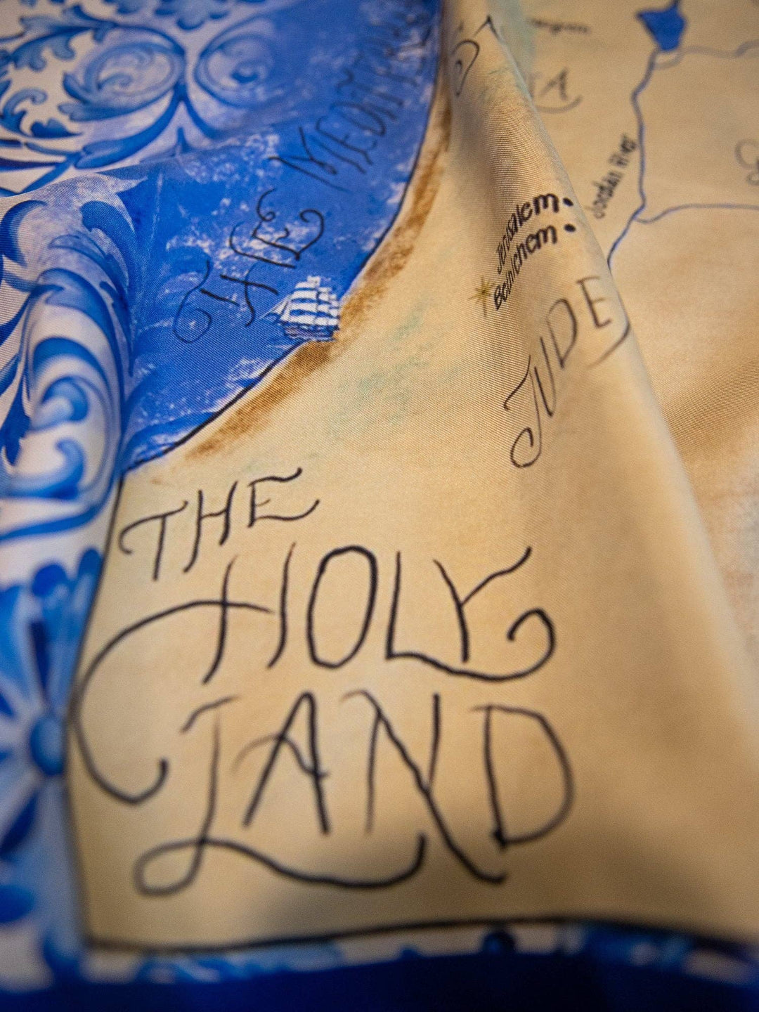 100% Silk Italian Scarf, Map of Jerusalem, "The Holy Land"