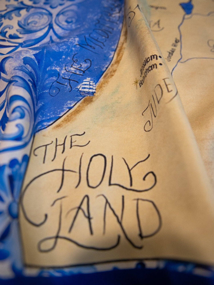 100% Silk Italian Scarf, Map of Jerusalem, "The Holy Land"