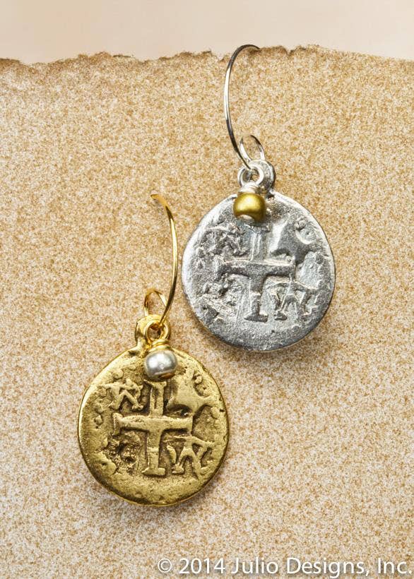 ER 07 Classic Coin Cross Earring with Metallic Bead Accent