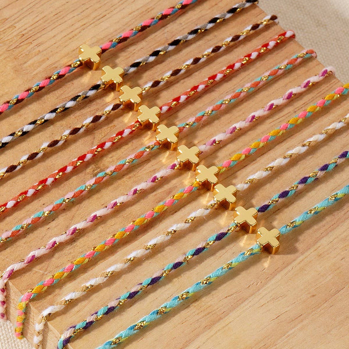 DIY HANDMADE FOUR-COLOR COTTON CROSS BRACELET_CWMM3800