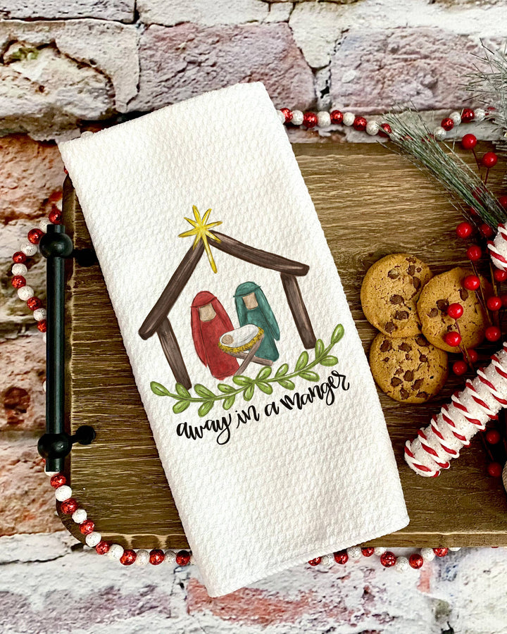 Away In Manger Kitchen Towel, Religious Christmas Decor
